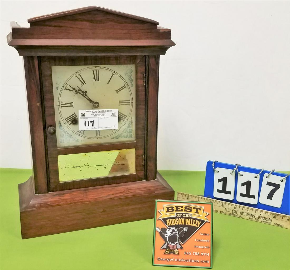 19th c. WATERBURY ROSEWOOD MANTEL CLOCK (1 of 5)