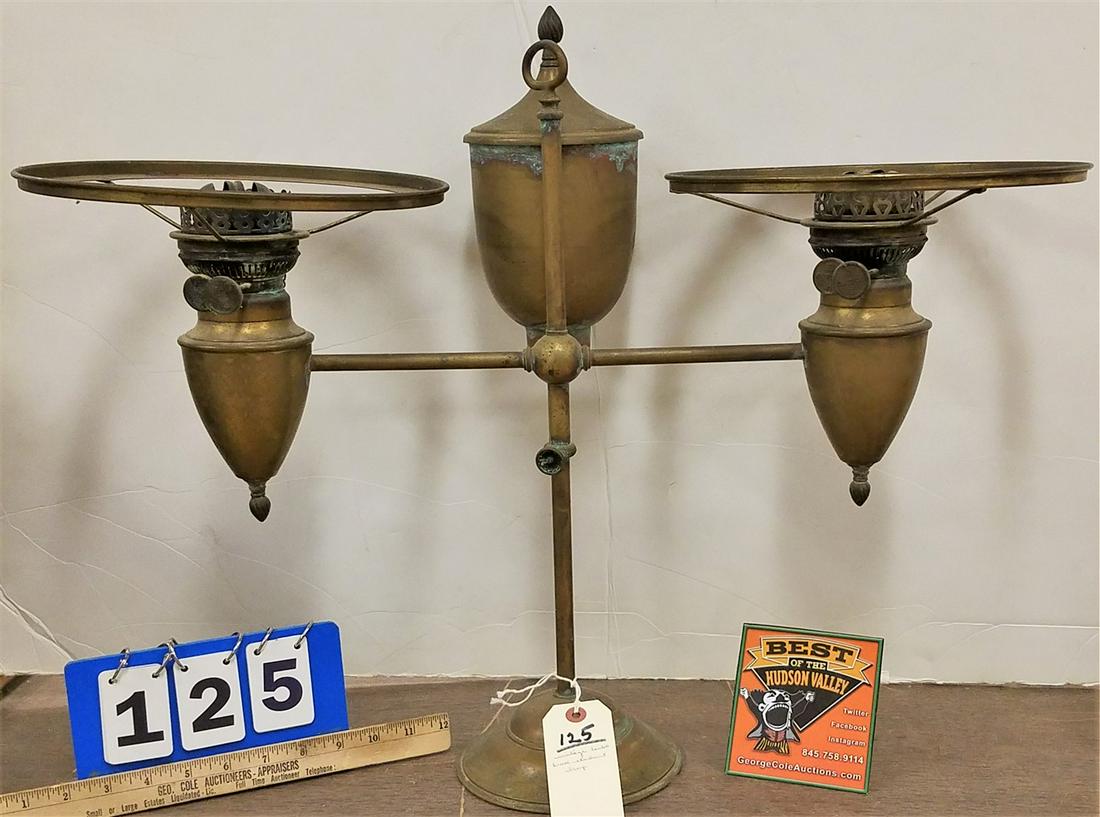 VINTAGE BRASS DOUBLE STUDENT LAMP (1 of 5)