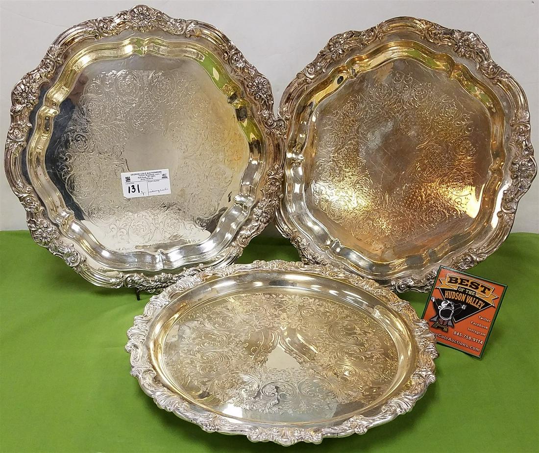 3 SILVERPLATE FOOTED TRAYS, 2-2.5"H X 16.5" DIAM., (1 of 11)