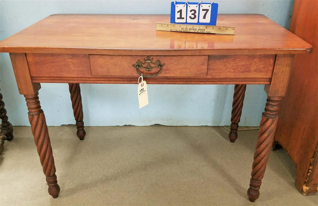 VICT. CHERRY 1 DRAWER LIBRARY TABLE, 29"H X 42"W X 24"D (1 of 2)