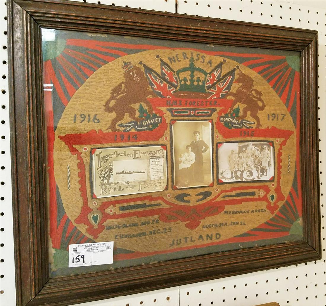 FRAMED NEEDLEWORK H.M.S. FORESTER JUTLAND 1917 W/ (1 of 2)
