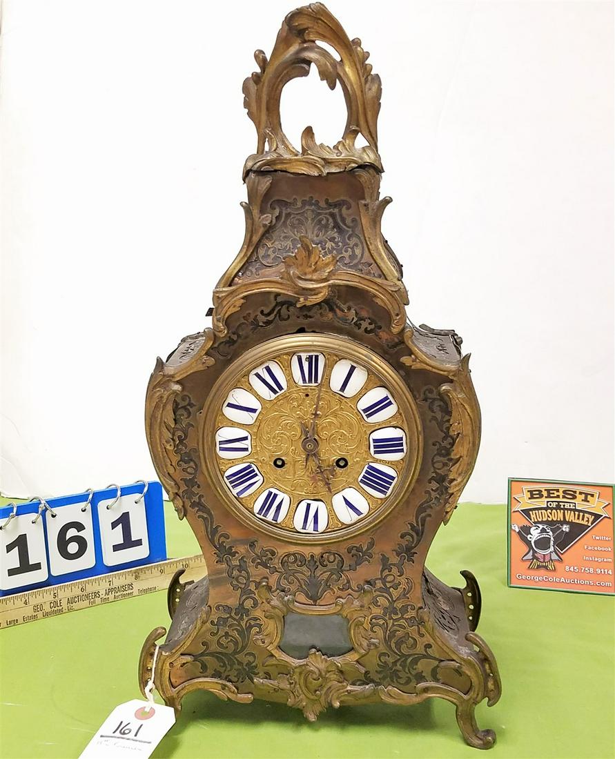 19th c. FRENCH BRASS INLAY CLOCK W/ ORMULU MOUNTS, (1 of 3)