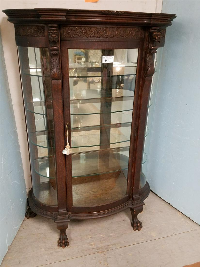 OAK CURVED GLASS CHINA CABINET, 65.5"H X 46"W X 19.75"D (1 of 7)