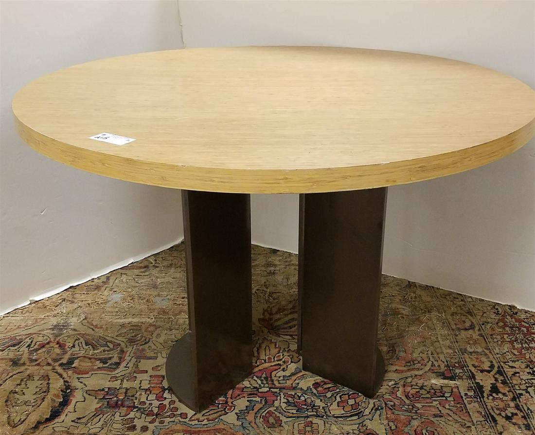 MODERN STEEL BASE WOODEN TOP TABLE, 42" DIAM. (1 of 5)