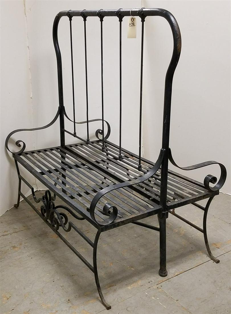 CAST + WROUGHT IRON DOUBLE SIDED BENCH, 53"H X 4'W X (1 of 2)