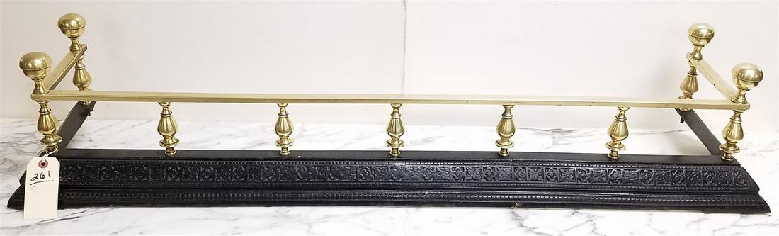 19th c. BRASS + CAST IRON FIRE FENDER, 9.5"H X 46.75"W (1 of 1)
