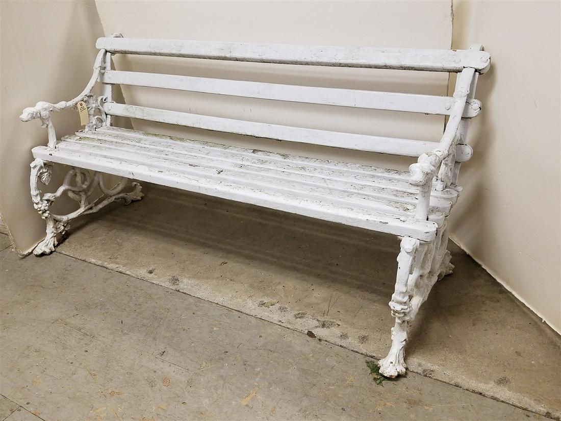 19th c. CAST IRON END BENCH, 30.5"H X 5'4"L (1 of 3)