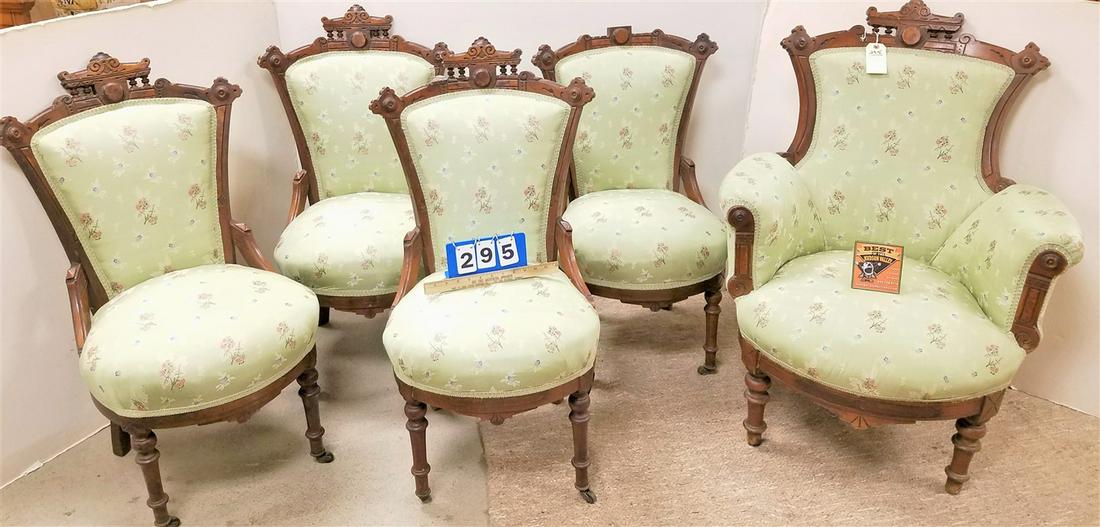 VICT. WALNUT UPHOLS. ARMCHAIR W/ 4 MTCHING SIDE CHAIRS (1 of 4)