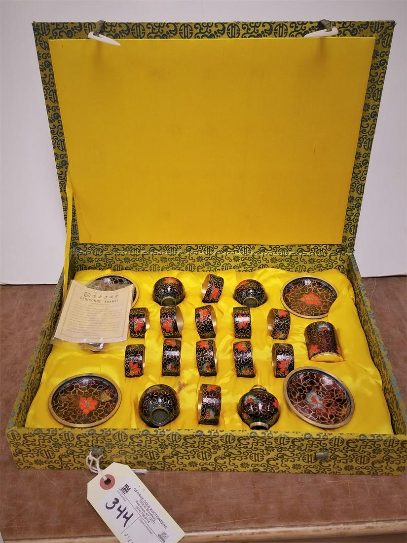 BX CHINESE 21PC. CLOISSONE NAPKIN RINGS + SALTS, ETC. (1 of 6)
