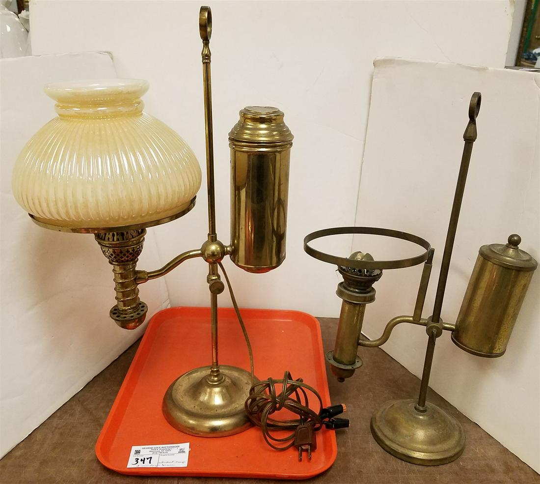 TRAY 2 VINTAGE BRASS STUDENT LAMPS (1 of 2)