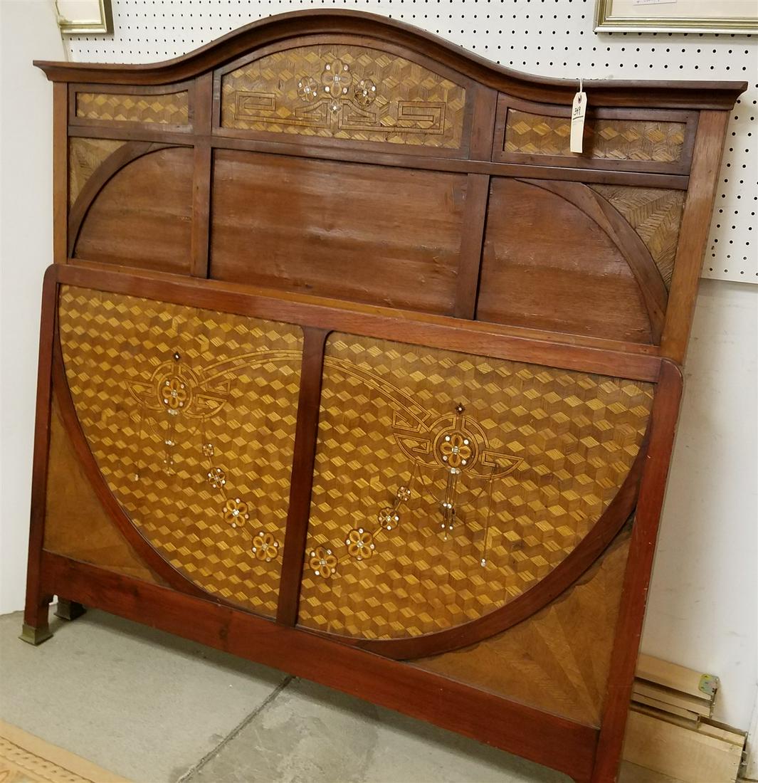 c.1915 MAHOG. FULL SIZE BED W/ ELABORATE INLAY, 58.5"H (1 of 6)