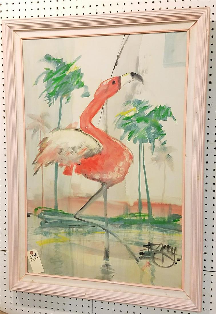 FRAMED O/C FLAMINGO, SGND. 36" X 24" (1 of 2)