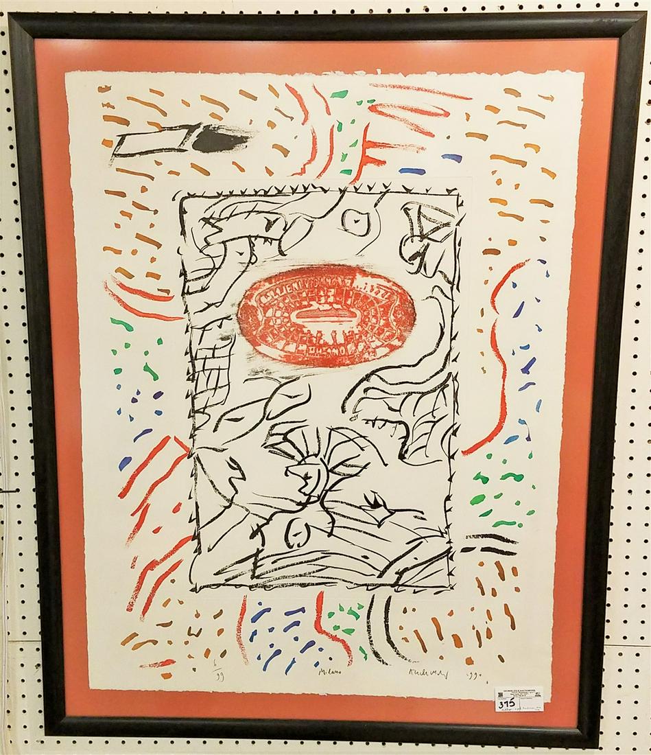 FRAMED ABSTRACT LITHO, "MILANO", PENCIL SGND. AUCHMAN? (1 of 3)