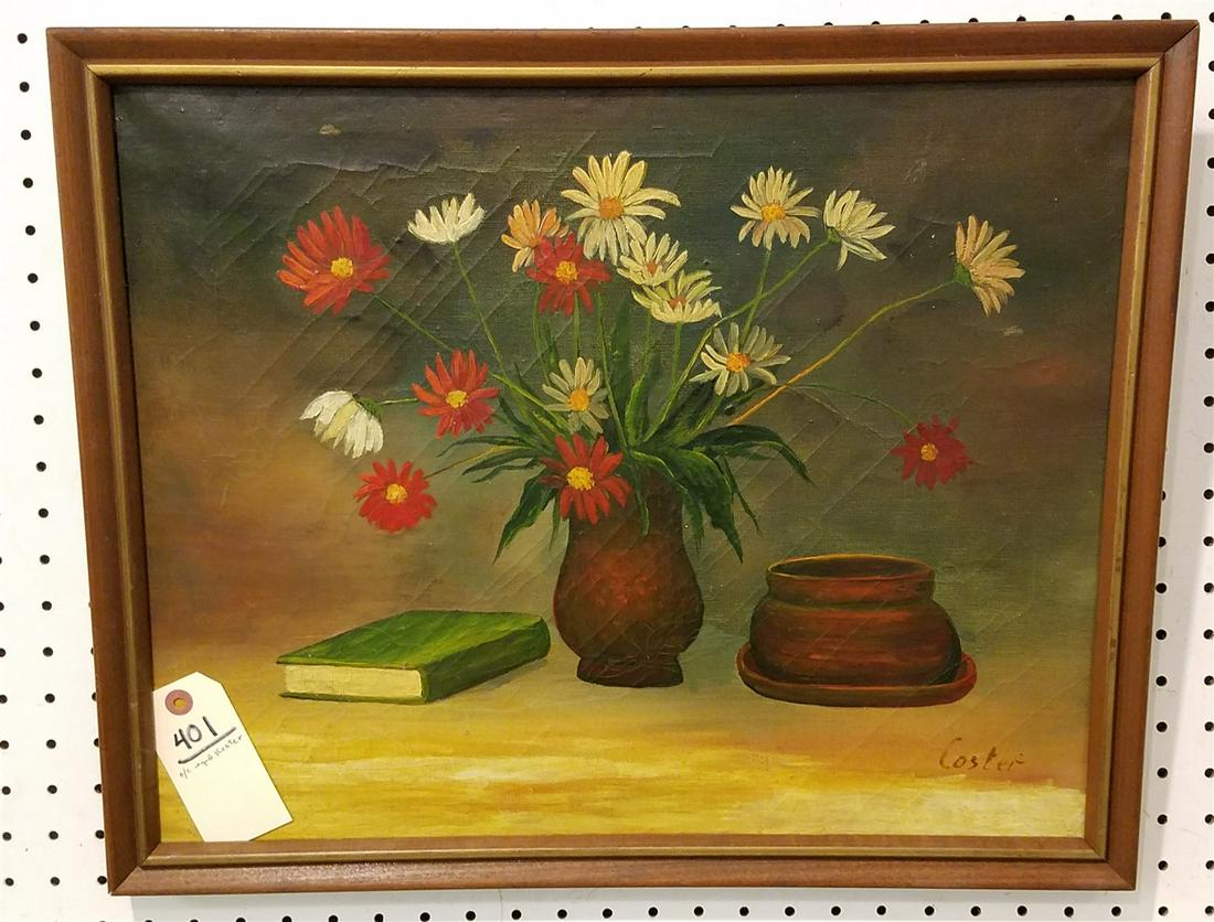 FRAMED O/C FLORAL STILL LIFE, SGND. KOSTER, 16" X 20" (1 of 3)