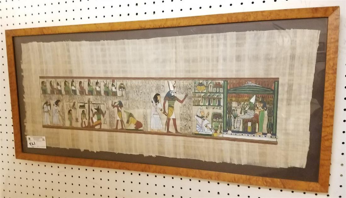 FRAMED EGYPTIAN PTG/ ON PAPYRUS, 12.5" X 32" (1 of 4)