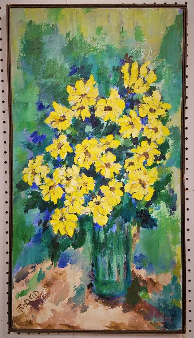 FRAMED O/C FLORAL STILL LIFE, SGND. RAFIELD, 30" X 16" (1 of 2)