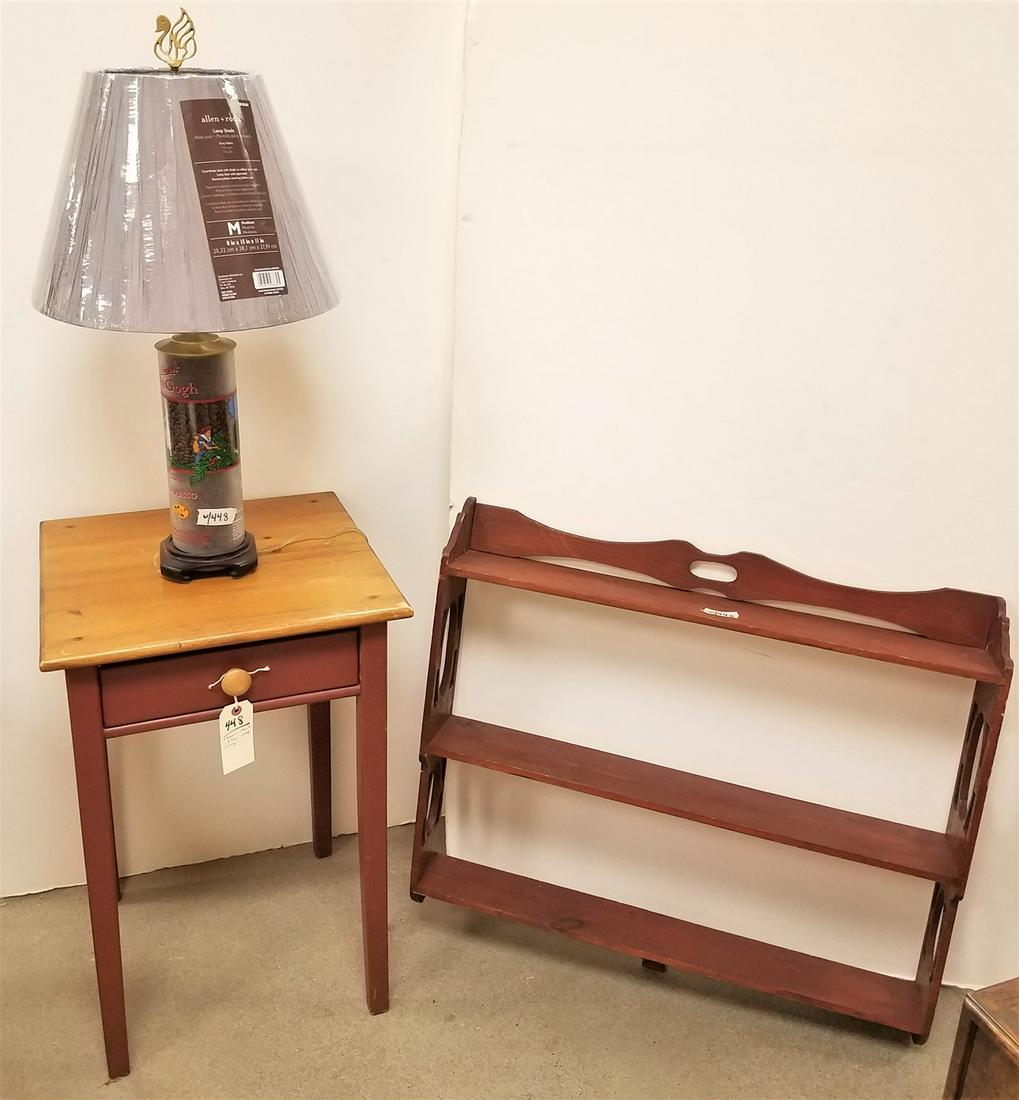 PINE 1 DRAWER STAND, 27.5"H X 18" SQ. + 3 TIER SHELF, (1 of 2)