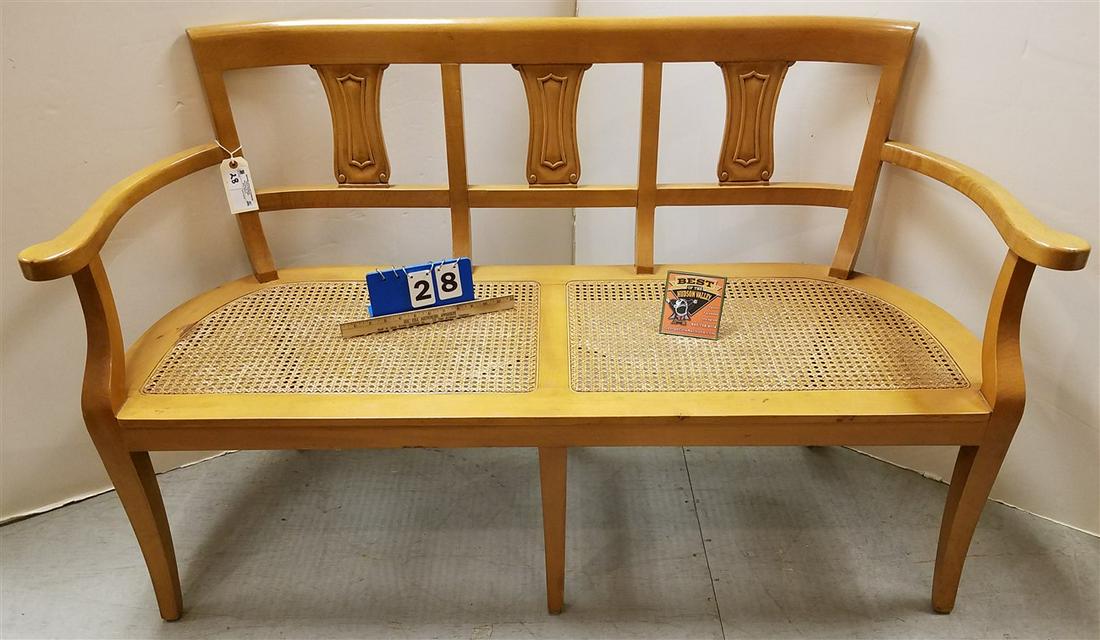 MAPLE BENCH W/ WICKER SEAT, 33.5"H X 57"W (1 of 2)