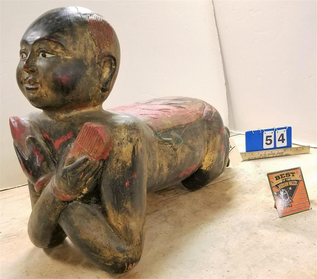 CHINESE POLYCHROMED WOOD HEAD REST (1 of 6)