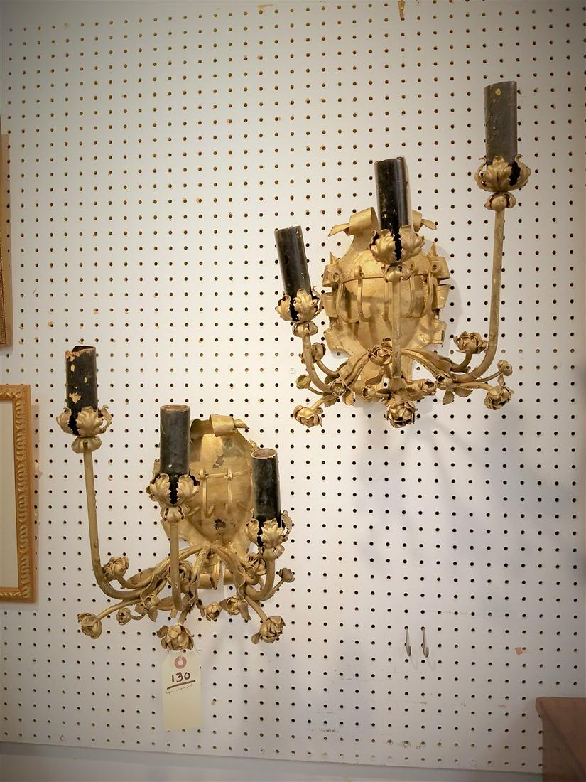 PR. WROUGHT 3 LIGHT SCONCES, 14"H X 11"W 11" PROJECTION (1 of 3)