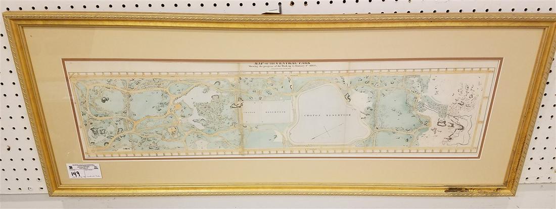 VINTAGE 1864 MAP OF CENTRAL PARK NYC, 8.5" X 33.75" (1 of 5)