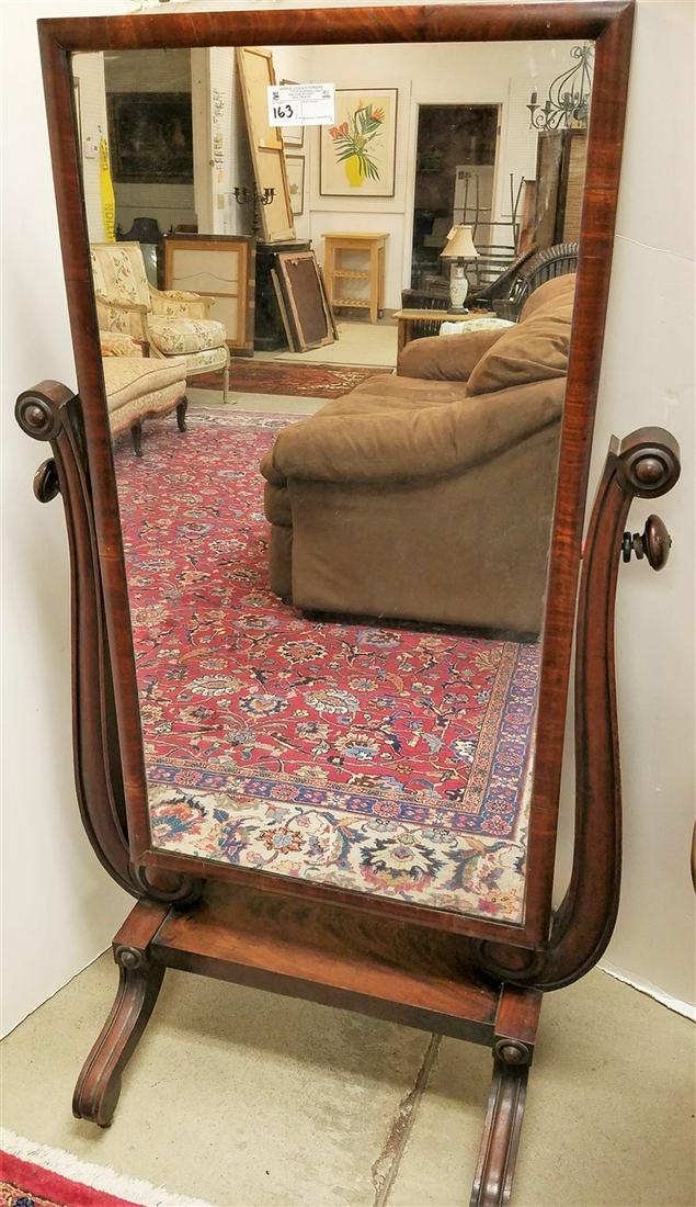 EMPIRE MAHOG. CHEVAL MIRROR, 59" H X 32" (1 of 2)