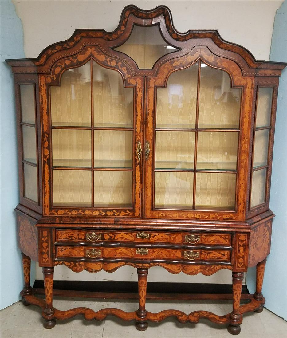CONTINENTAL INLAID CHINA CABINET, 7'6"H X 6'8"W X 16"D (1 of 4)