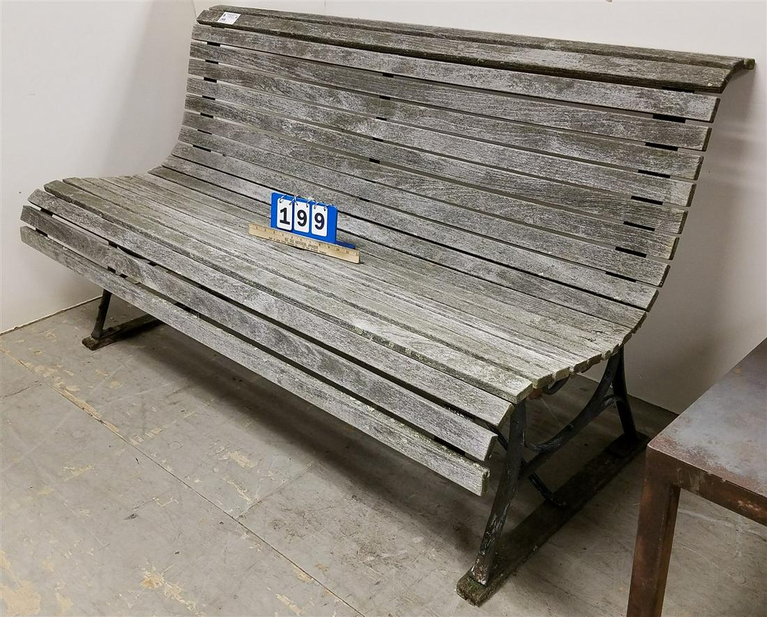 WROUGHT BASE TEAK SLAT BENCH, 32" X 5'L (1 of 3)