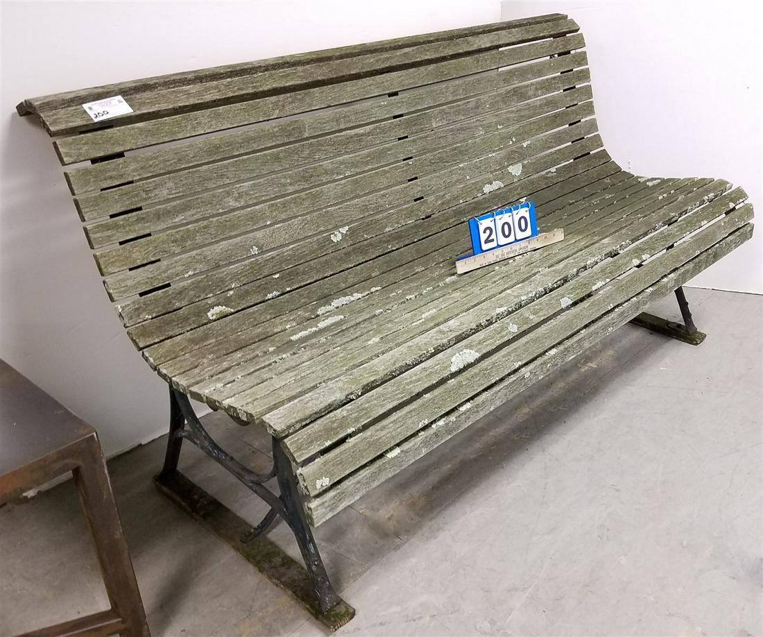 WROUGHT BASE TEAK SLAT BENCH, 32"H X 5'L (1 of 3)