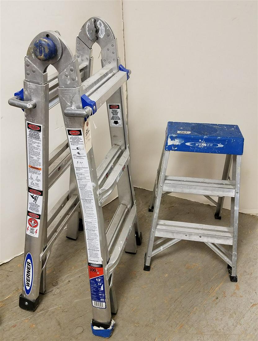 WERNER 13' FOLDING LADDER + 26" STEP STOOL (1 of 5)