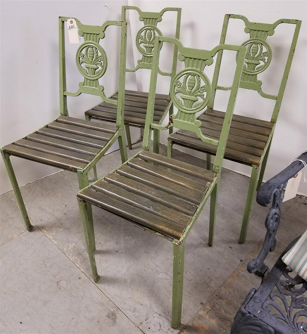 SET OF 4 CAST IRON FRAME CHAIRS W/ TEAK SLAT SEATS (1 of 2)