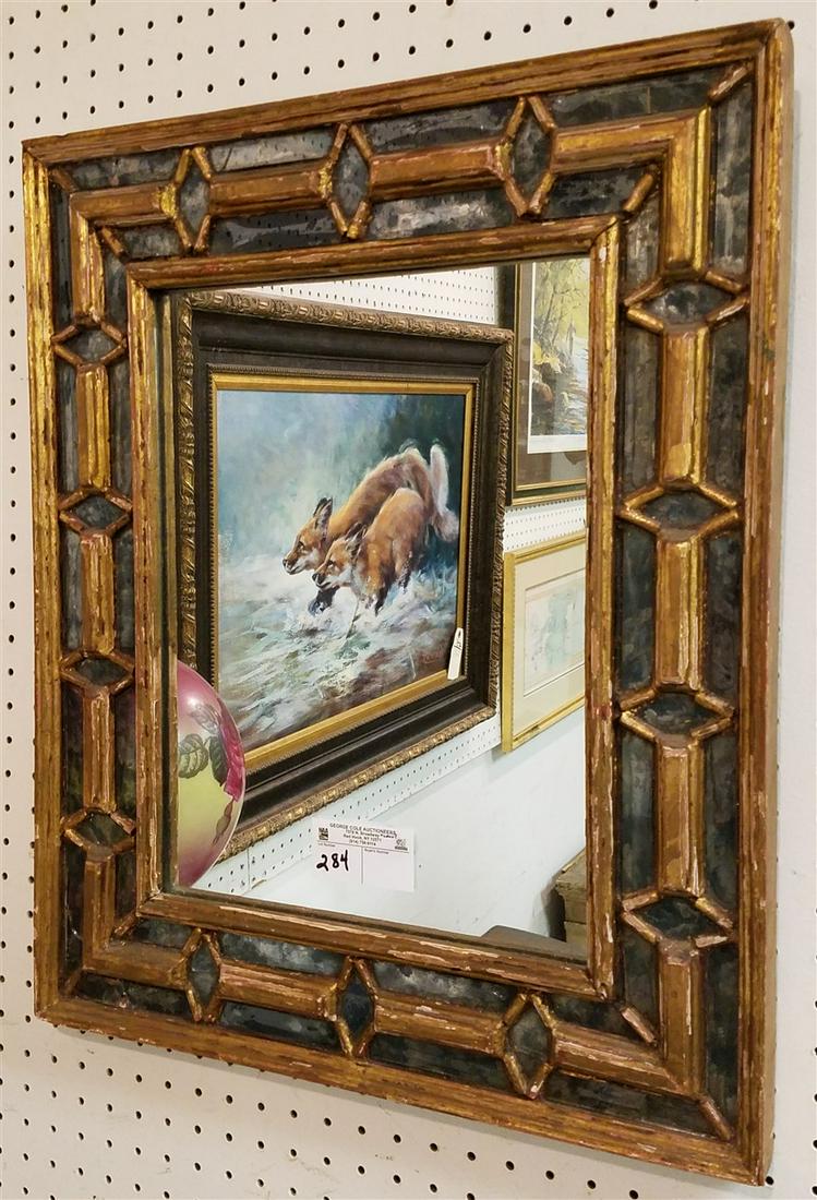 GILT WOOD + MIRROR FRAMED MIRROR, 23.5" X 19.5" (1 of 2)