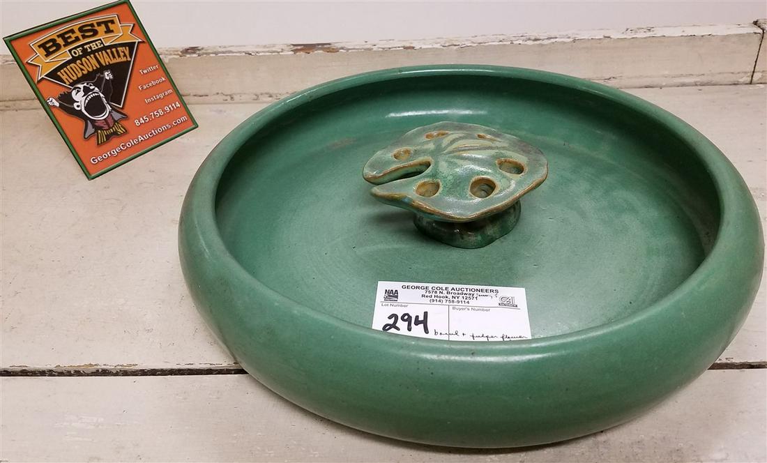 GREEN POTTERY BOWL, 2.25"H X 11.75" DIAM. W/ FULPER (1 of 4)