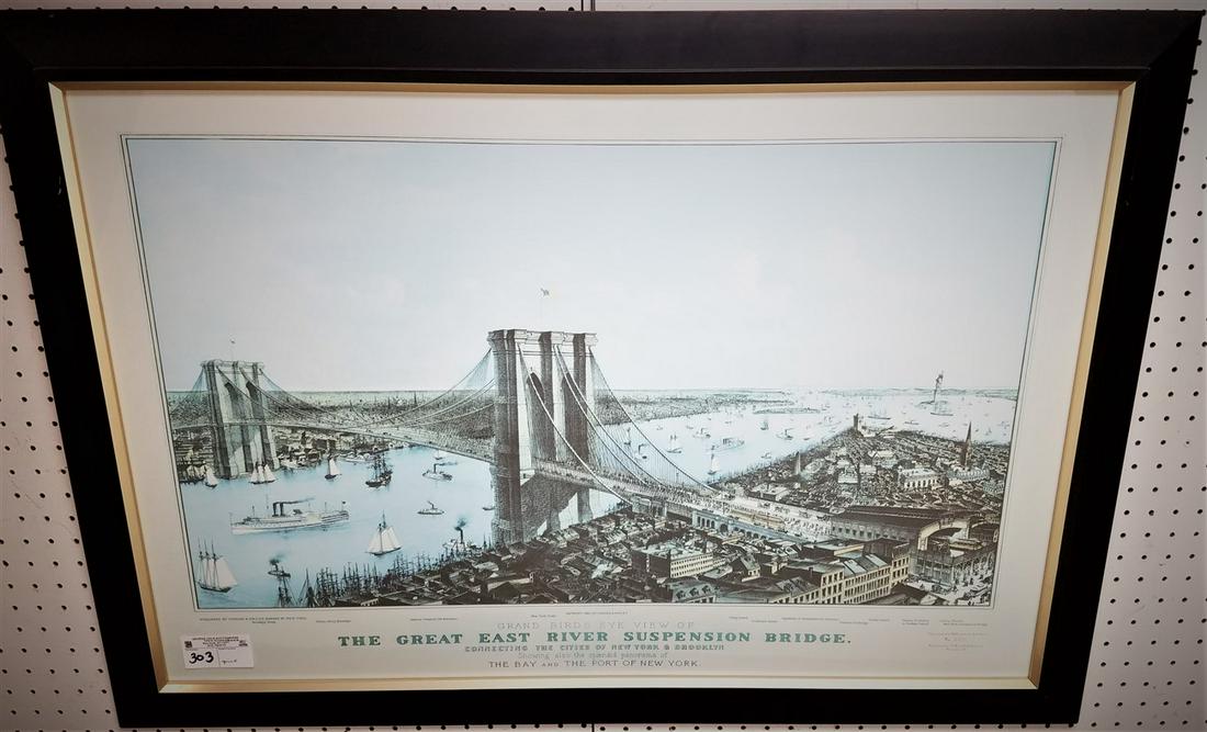 FRAMED PRINT, "THE GREAT EAST RIVER SUSPENSION BRIDGE", (1 of 7)