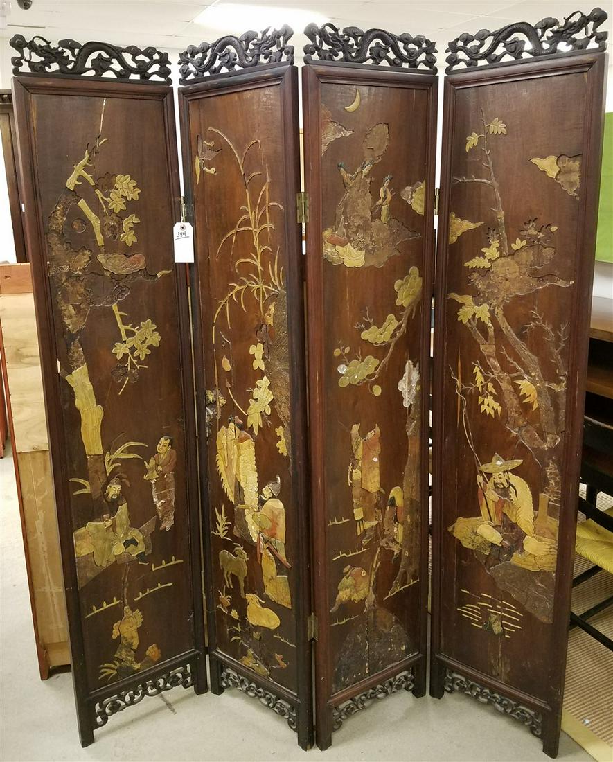CHINESE WOODEN 4 FOLD SCREEN, 67"H X 14" EA. SECTION (1 of 4)
