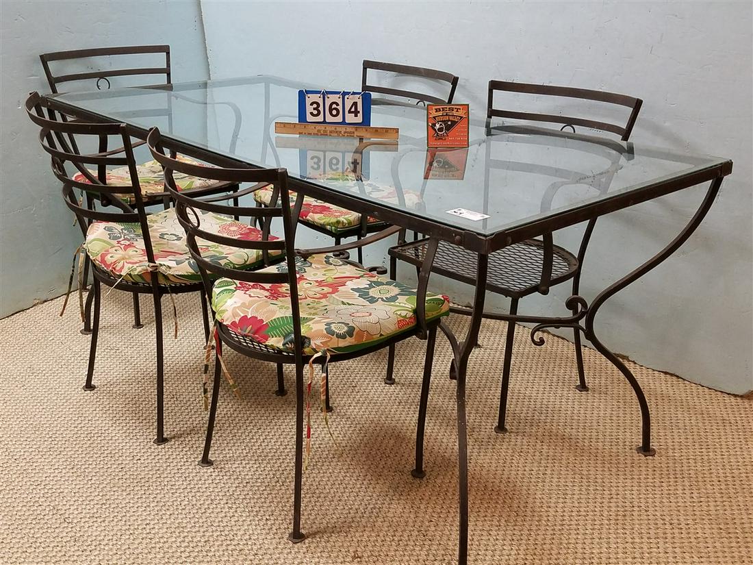 WROUGHT PATIO TABLE W/ GLASS TOP-30"H X 66"L X 32"W W/ (1 of 3)