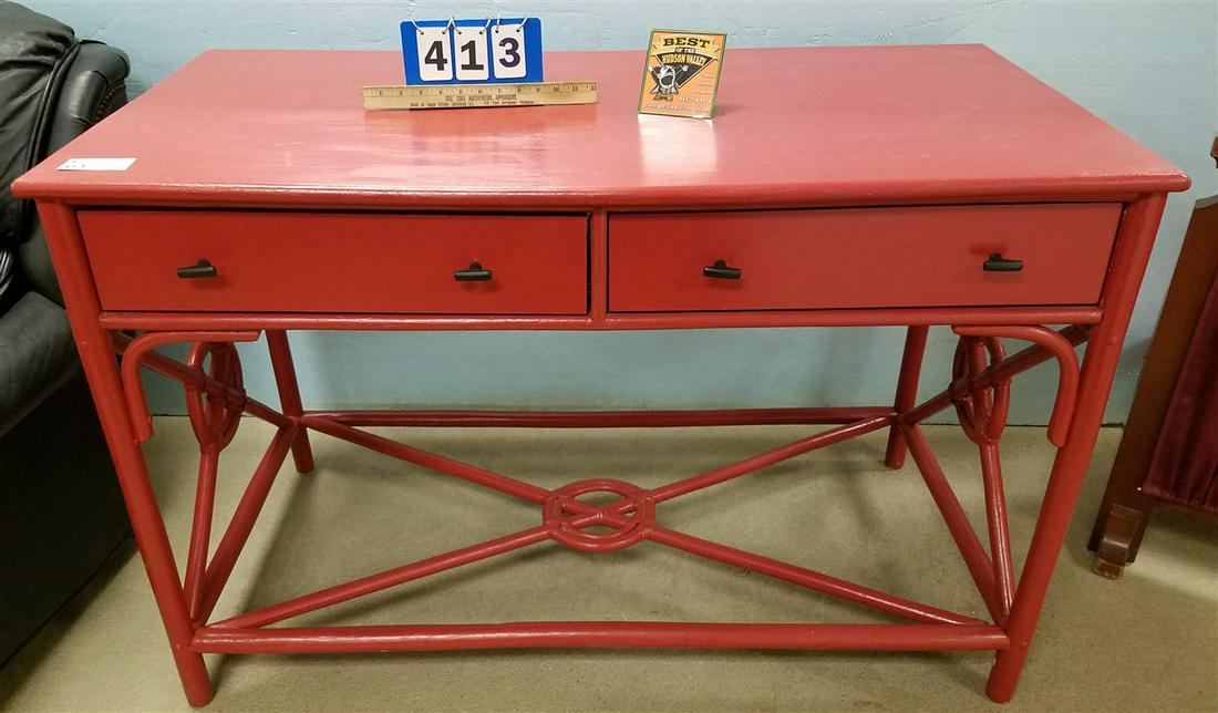 RED 2 DRAWER BAMBOO DESK, 31.5"H X 4'1.5"W X 2'1"D: RED 2 DRAWER BAMBOO DESK, 31.5"H X 4'1.5"W X 2'1"D