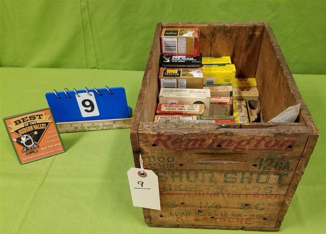 Wooden Ammo Crate W/Asstd Hunting Ammo - Cartridges: Wooden Ammo Crate W/Asstd Hunting Ammo - Cartridges / Brass / Boxes - Incl 270, 30-06, 222, etc...