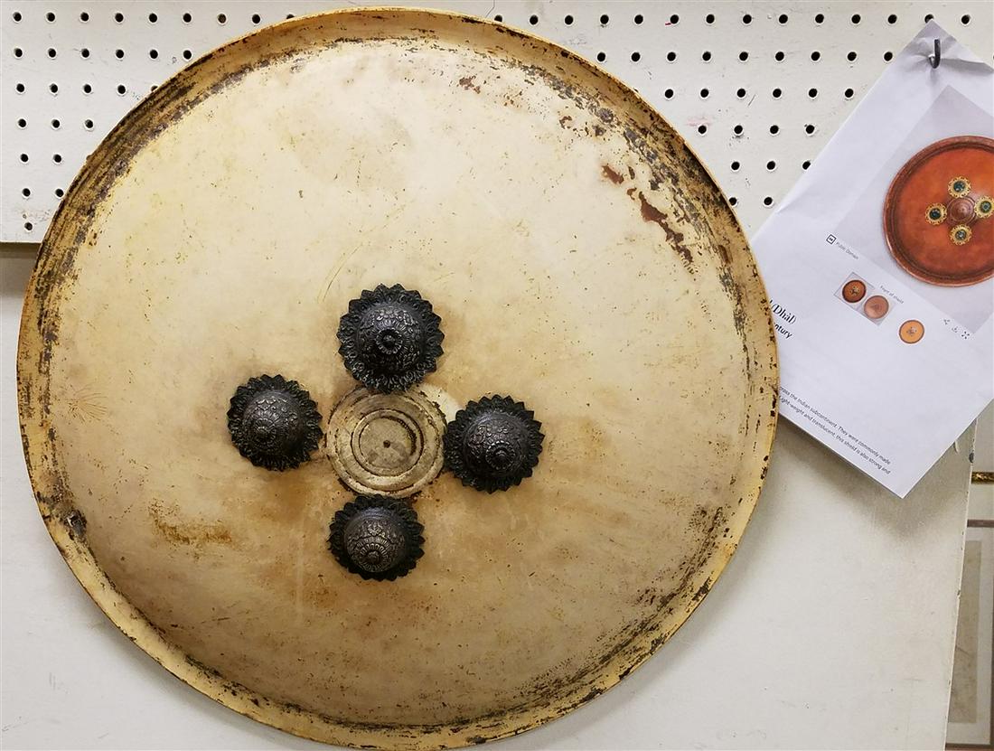 19thC Dhal Shield W/Sterling Bosses: 19thC Dhal Shield W/Sterling Bosses
