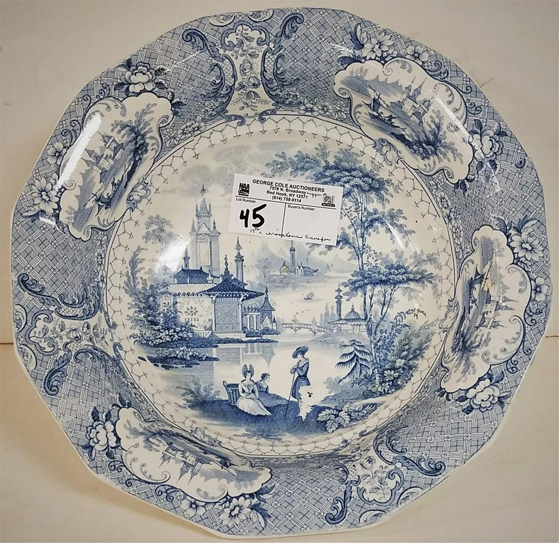 19th c. IRONSTONE TRANSFER "MOSELLE" BOWL, 4.25"H X 12": 19th c. IRONSTONE TRANSFER "MOSELLE" BOWL, 4.25"H X 12" DIAM.