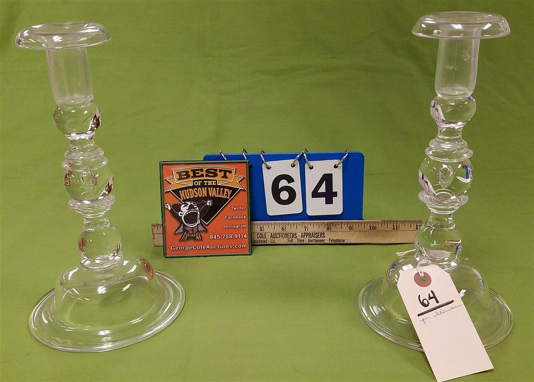 PR. STEUBEN CANDLESTICKS, 10.5": PR. STEUBEN CANDLESTICKS, 10.5"