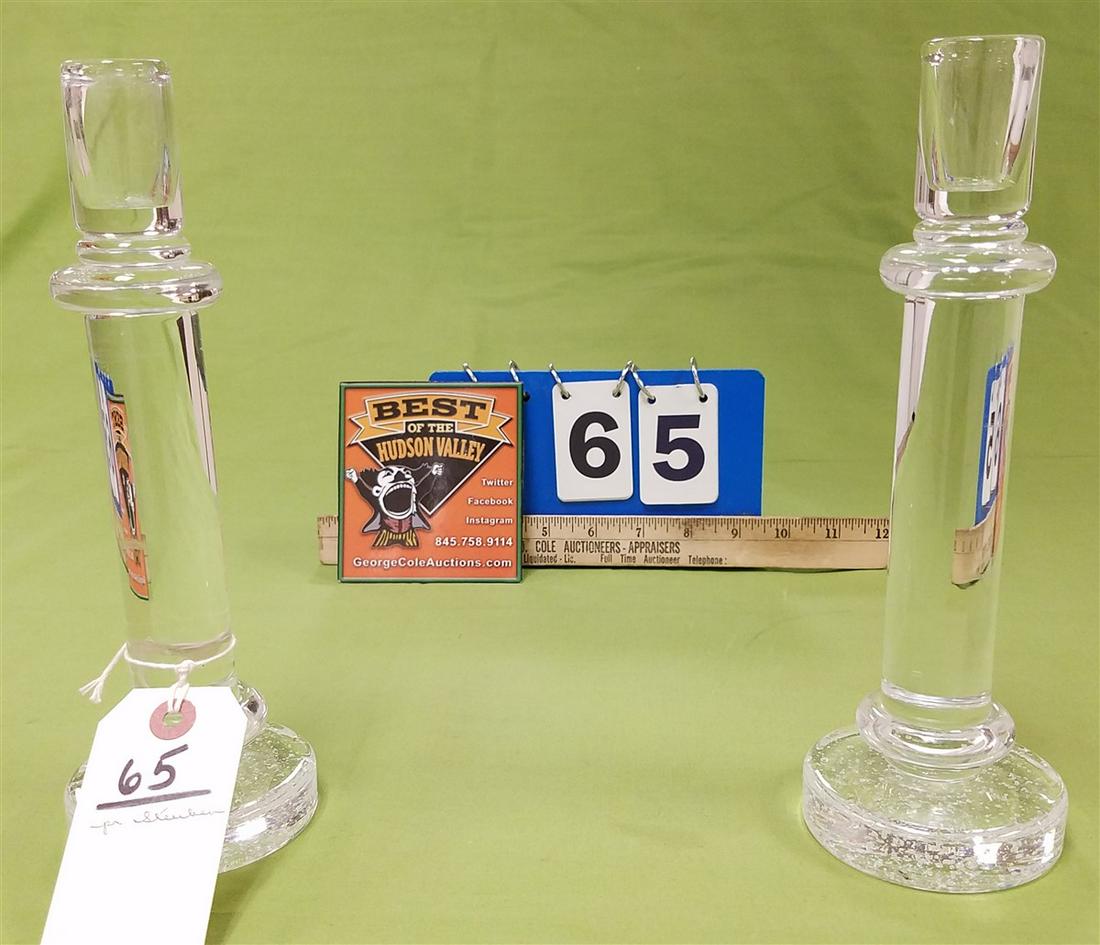 PR. STEUBEN CANDLESTICKS, 10": PR. STEUBEN CANDLESTICKS, 10"