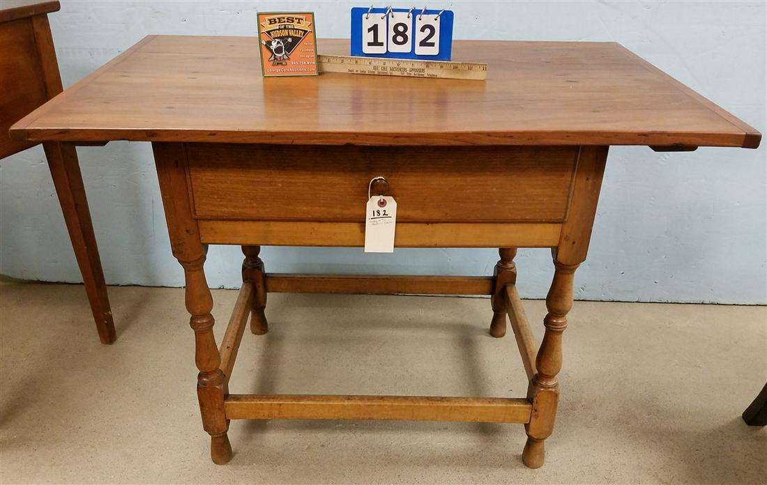 EARLY 19th c. 1 DRAWER TAVERN TABLE, 27.5"H X 40.5"W X: EARLY 19th c. 1 DRAWER TAVERN TABLE, 27.5"H X 40.5"W X 26.5"D
