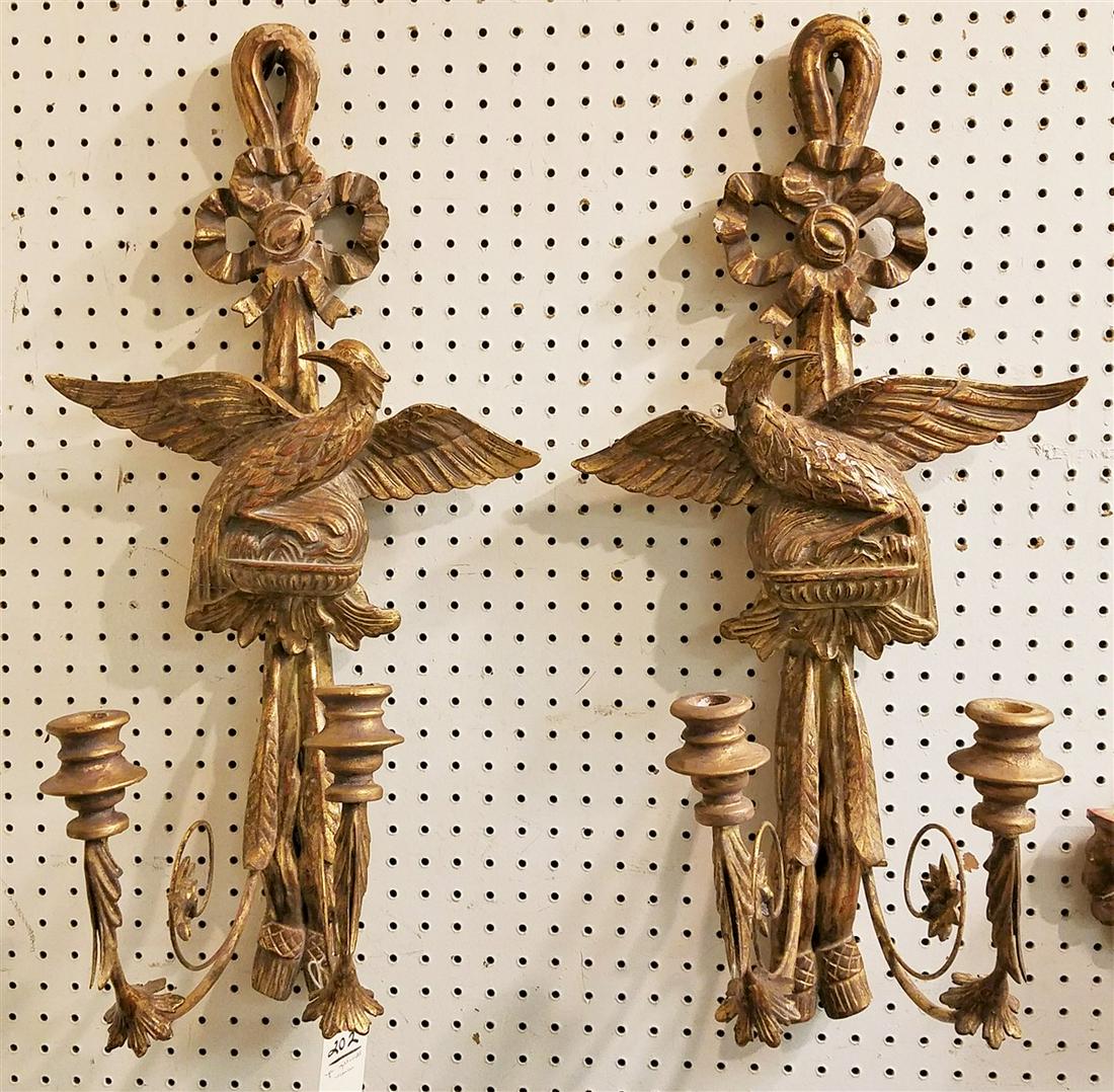 PR. GILTWOOD CANDLE SCONCES, 29"H X 14"W: PR. GILTWOOD CANDLE SCONCES, 29"H X 14"W