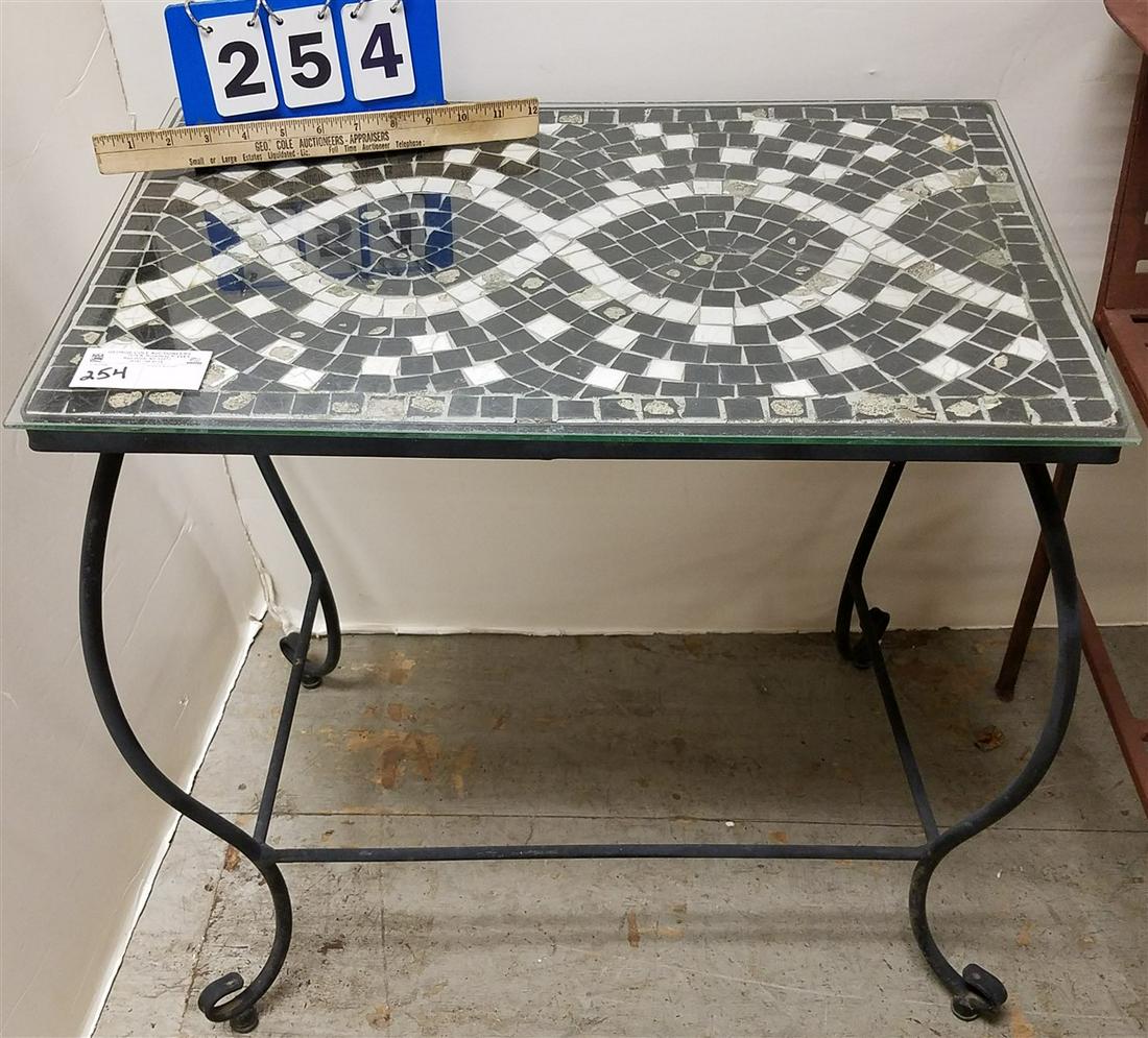 WROUGHT BASE MOSIAC TILE TOP STAND, 24"H X 24"W X 16"D: WROUGHT BASE MOSIAC TILE TOP STAND, 24"H X 24"W X 16"D