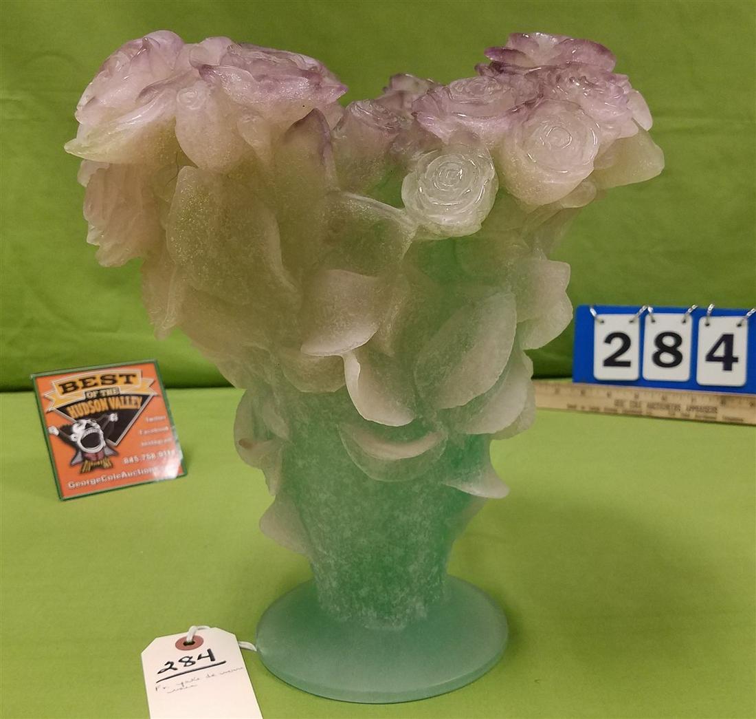 DAUM SGND PATE DE VERRE VASE 11.5"H X 10.75" DIAM.: DAUM SGND PATE DE VERRE VASE 11.5"H X 10.75" DIAM.