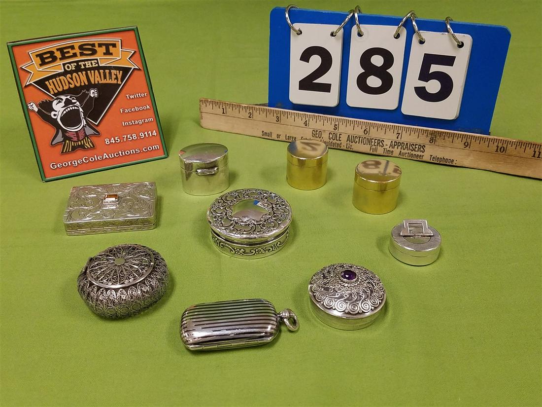 LOT 9 STERLING PILL BOXES, INCL. TIFFANY, 10.94 OZT: LOT 9 STERLING PILL BOXES, INCL. TIFFANY, 10.94 OZT