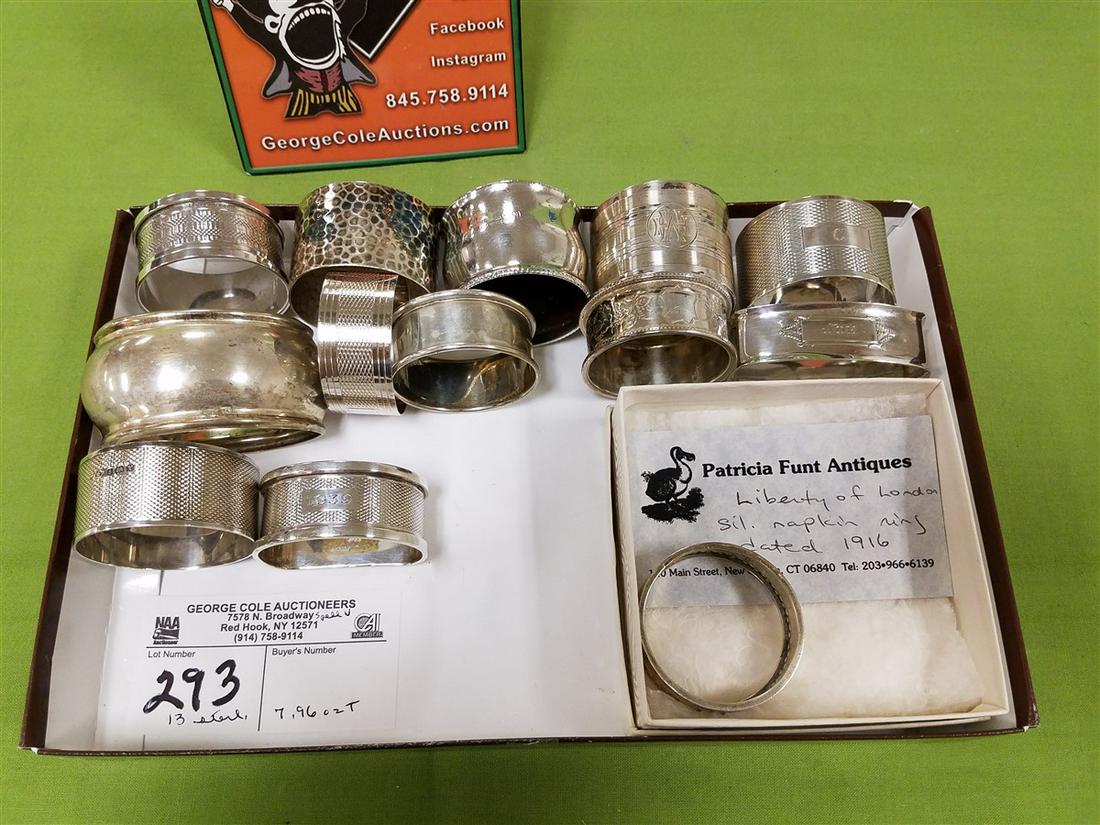 LOT OF 13 STERLING NAPKIN RINGS-1 LIBERTY OF LONDON: LOT OF 13 STERLING NAPKIN RINGS-1 LIBERTY OF LONDON 7.96 OZT