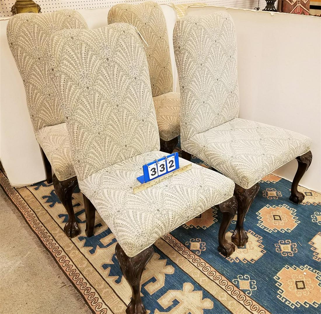SET 4 UPHOLS. CHIPPENDALE STYLE DINING CHAIRS: SET 4 UPHOLS. CHIPPENDALE STYLE DINING CHAIRS