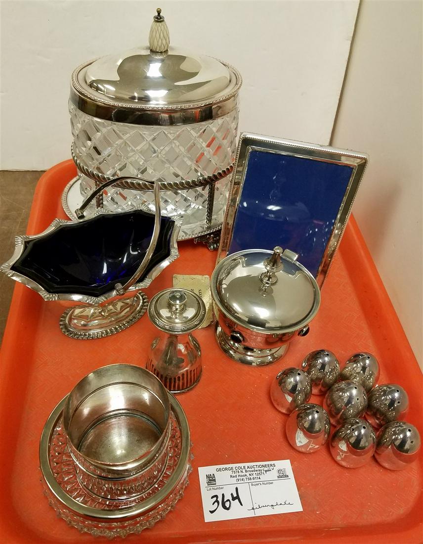 TRAY SILVERPLATE- CUT GLASS BISCUIT BOX, ETC.: TRAY SILVERPLATE- CUT GLASS BISCUIT BOX, ETC.